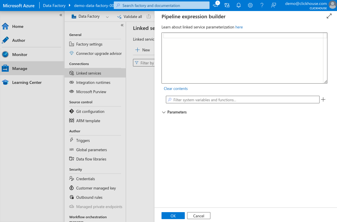 New Linked ServiceBase Url Empty - Zoomed