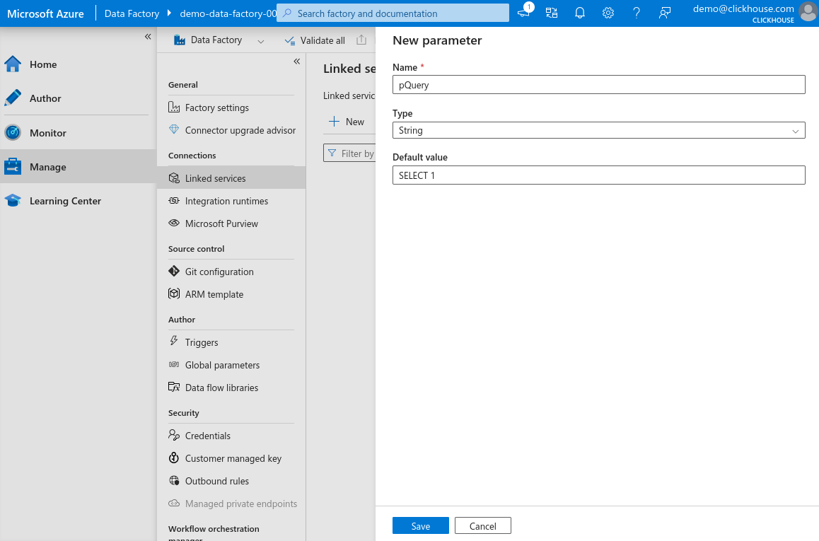 New Linked Service Parameters - Zoomed