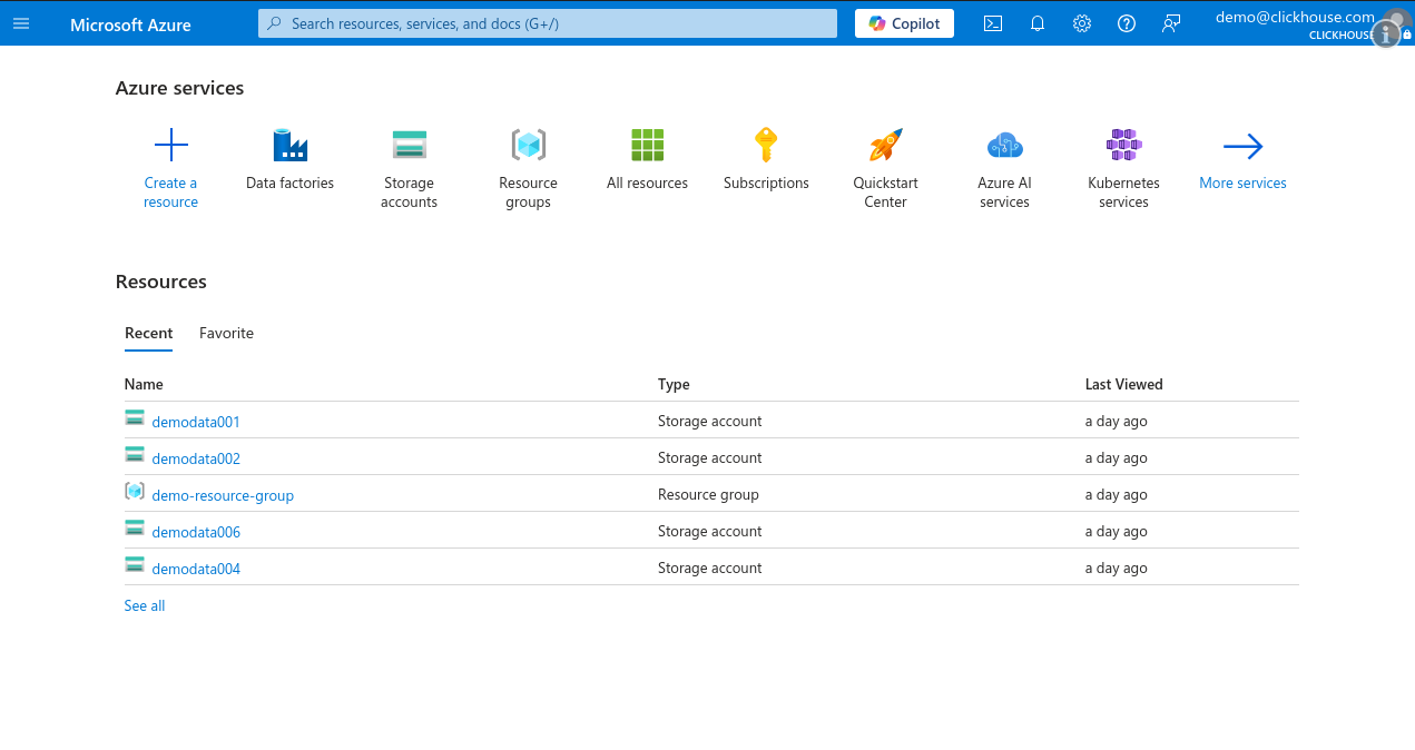 Azure Portal Home Page - Zoomed