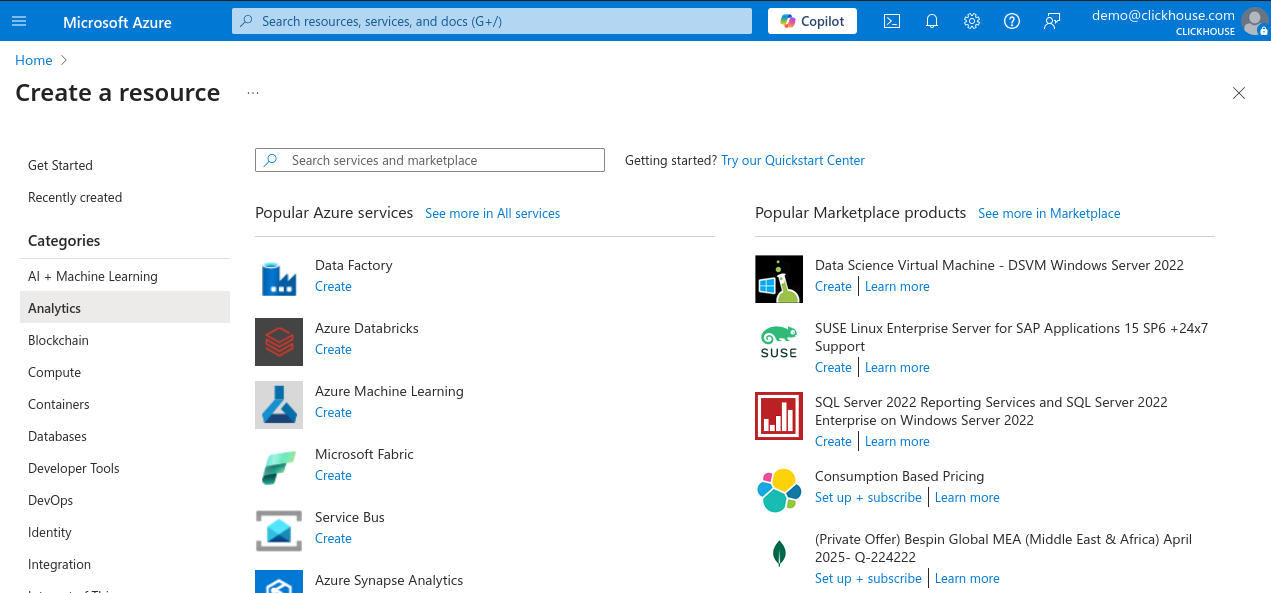 Azure Portal New Resource - Zoomed